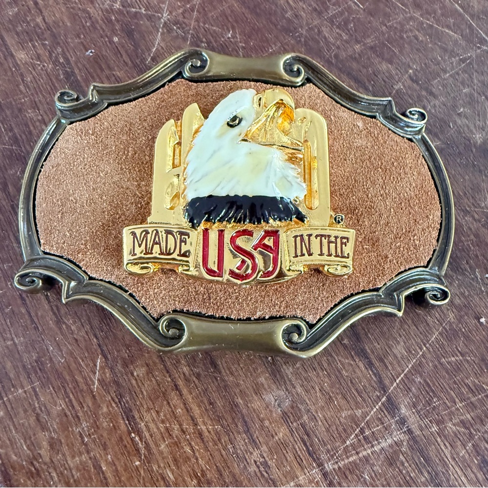 Vintage 1978 Harley Davidson Brass & Leather Belt Buckle Raintree Made In USA